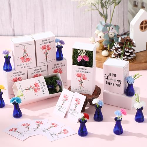 24 Sets Mother's Day Bulk Gifts for Women Teacher Nurse Appreciation Positive Mini Bud Vases with Flower Office Desk Decor Mini Box Breathing Thank You Gifts for Graduation Coworker Staff (Blue) - color: Blue