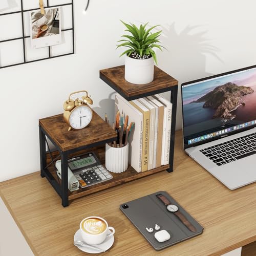 ELITEROO Desktop Shelf Organizer, 3 Tier Office Shelves, Wood Desk Organizers Storage Rack and Freestanding Display Shelf for Office, Dormitory, Home, Rustic Brown - color: Rustic Brown