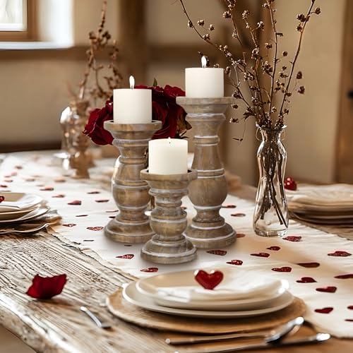 Candle Holder for Pillar Candle Set of 3, Farmhouse Wood Candle Holder, Rustic Wooden Candle Stand, Vintage Small Wooden Candlestick HoldersDecorative for Living Room, Table Centerpiece (Rusticbrown) - color: Rusticwhite, size: Set of 3