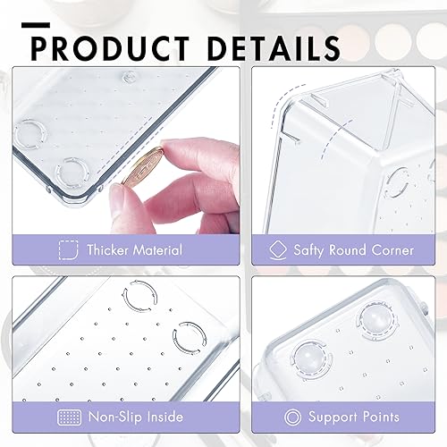 HOUSE DAY Desk Drawer Organizer Bins 4 PCS, 9*3*2" Clear Drawer Organizers with Silicone Pads, Vanity Organizers and Storage, Non Slip Plastic Drawer Organizer for Makeup, Bathroom, Kitchen, Office - size: 4 Pack -9x3x2''