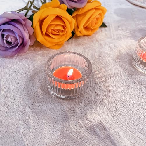 6pcs Clear Votive Tealight Candle Holder, Glass Tea Light Candle Holders for Tabletop Centrepiece Decor, Wedding Reception, Home Dining, Birthday Party and Christmas Holiday