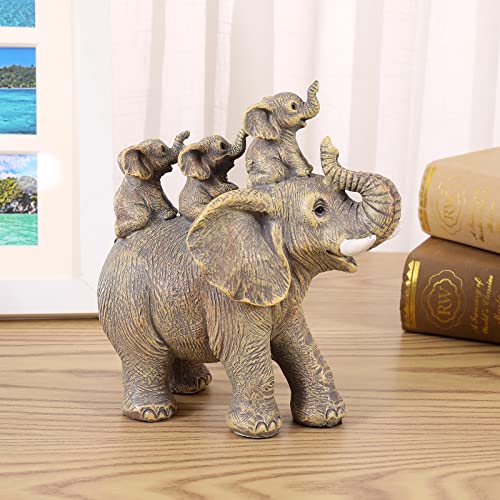 Cute Elephant Statue Home Décor Good Luck Elephant Carries Three Calves on Its Back Figurines Décor for Shelf Good Gifts for Women Decoration for Living Room, Bedroom, Office - color: Yellow-2