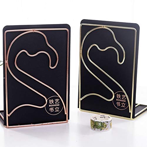 Creative Minimalist Style Bookends Metal Adjustable Books Holder Stand Book Rack Desk Bookend - Flamingo, Rose Gold - color: Flamingo, Rose Gold