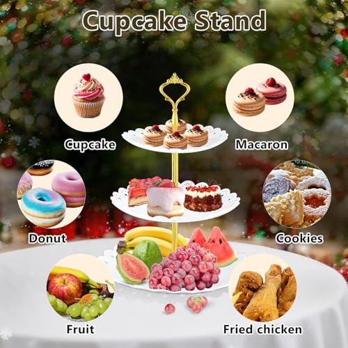 Lazycorner 10 Pcs Dessert Table Display Stands Set , with 6 Pcs 3-Tier Cupcake Stand & 4 Pcs Food Serving Tray - Cookie Tray Rack Serving Tray Cake Display Tower for Wedding Baby Shower Tea Party