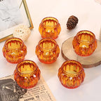 SHOHAYTO Set of 6 Amber Tea Light Candle Holders, Votive Candle Holders for Wedding Table Centerpieces, Tealight Holders for Christmas Party & Home Decor