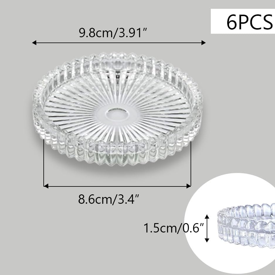 6Pcs Clear Glass Pillar Candle Holder Plates,3.5'' Round Glass Candle Plate,Candle Tray Plates for Dinning Wedding Party Table Centerpiece