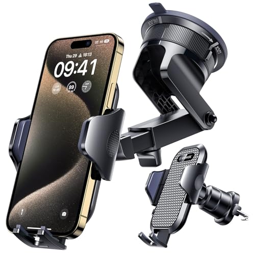 VANMASS Car Phone Holder [Upgraded Strongest Suction & Clip] Cell Phone Mount for Dashboard Windshield Vent Wall,Truck Cradle Stand for iPhone 17 Pro Max 16 15 14 13 12 11 SE Samsung S26 Android,Black - color: Black
