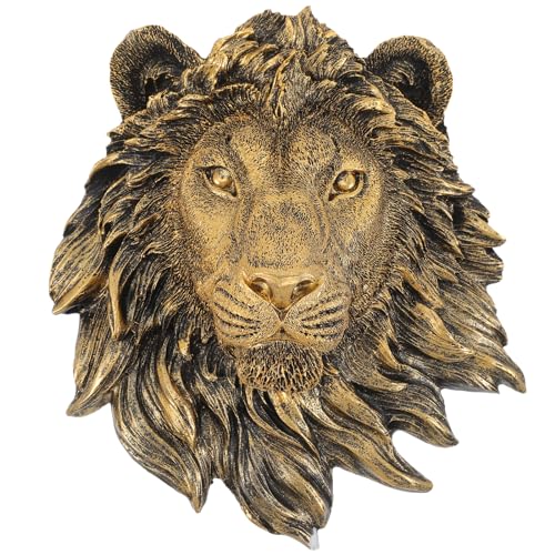 Veemoon Lightweight Lion Head Wall Decor Lion Head Wall Mount Sculpture Resin Hanging Animal Stuate Bronze Animal Plaque Home Ornament Fake Beast Decorations for Farmhouse Plaque(20 * 23 * 9.5cm)
