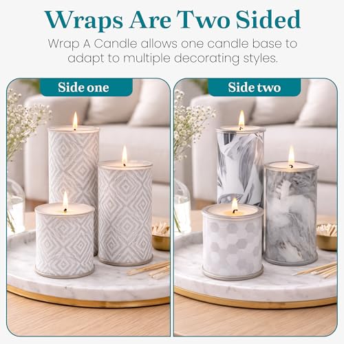 Decorative Candle Holder Set of 3 Home Decor, Reusable Interchangeable Pillar Candle System Decorative Wraps, Refillable Tea Light Centerpiece Candles for Holiday Decor, Table Styling & Gift Giving - color: Cool Neutrals