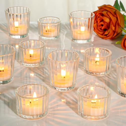 SUPMIND 24 Pcs Ribbed Clear Votive Candle Holders – Glass Tea Light Candle Holder for Weddings, Baby Showers, Home Decor, Party Centerpieces, and Table Decoration - color: Clear