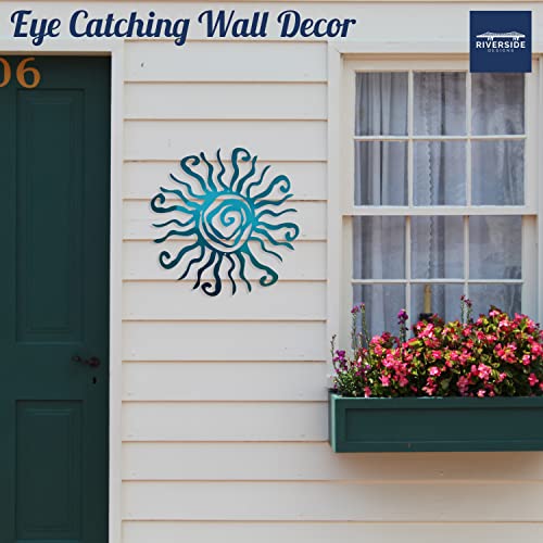Wacky Sun Metal Wall Art Indoor/Outdoor Decor - 18" Teal Rust Proof Wall Sculpture - Made in USA - Ideal for Bedroom, Garden, Home, Patio and Farmhouse - color: Teal, size: 18"L x 18"W