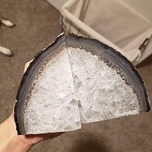 AMOYSTONE Geode Bookends Agate Shelve Decor Crystal Book Ends for Heavy Books Nature Brown with Rubber Bumper(1 Pair, 3-4 LBS) - color: Nature, size: 3-4LBS