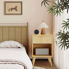 YAUKOMEL Fluted Night Stand with Opening Storage,Mid Century Bedside Table with Drawer,Wood Nightstand with Solid Wood Legs,End Table Side Table for Living Room,Bedroom,Natural CTG56Y - color: Natural