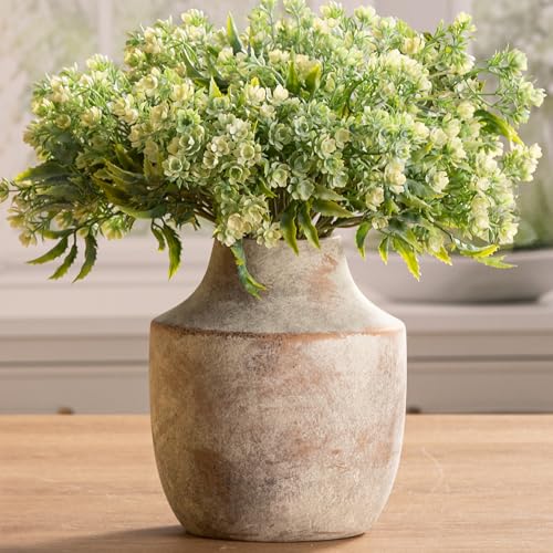 Mitt&Ditt Ceramic Flower Vase, 7.5 inch Off-White Farmhouse Rustic Vase, Handcrafted Weathered Pottery Vases, Small Flower Terracotta Vases for Home Decor, Living Room, Table, Shelf - color: B-7.5"h-terracotta