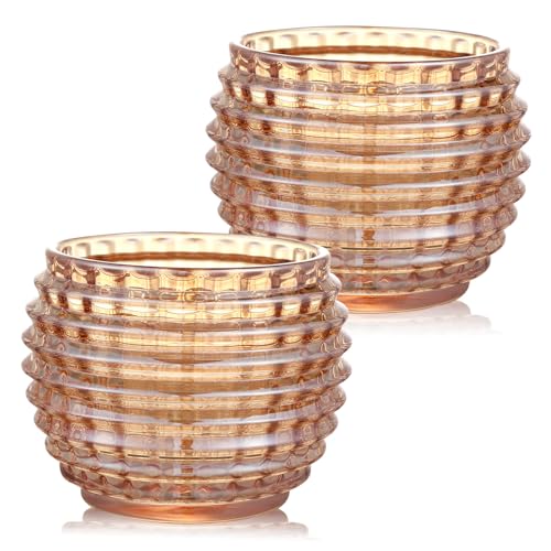 2 Pack Amber Glass Votive Candle Holders for Home Decor Round Bubble Tea Light Holder for Valentine’s Day Table Centerpiece Wedding - color: Yellow