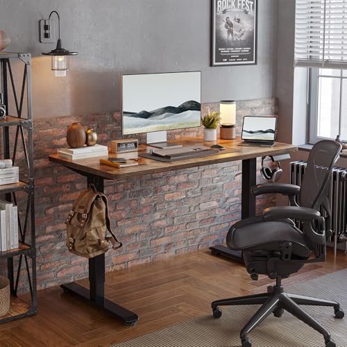 TIQLAB Standing Desk 47 x 24 inch, Electric Height Adjustable with Splice Board, Stand Up Desk, for Home Office, Black Frame/Rustic Brown Top - color: Rustic Brown, size: 47*24 inch
