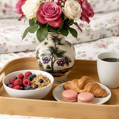Set of 2 Wood Trays, Solid Wood Serving Tray with Handles, Rectangular Breakfast & Dinner Tray for Food, Coffee, Tea, Parties, 15.7" L x 11" W / 12.6" L x 8.7" W