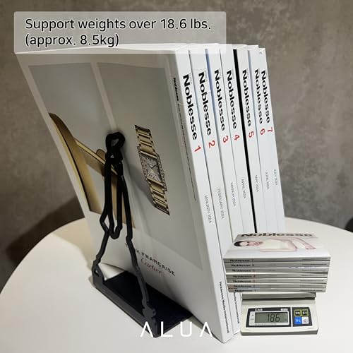 ALUA - Metal Bookend Modern Line Art Design Heavy-Duty and Scratch-Resistant Space-Saving Organizer (C, Black)