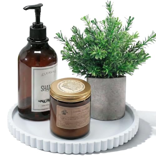 Silicone Bathroom Vanity Tray, Modern Round Decorative Tray for Countertop, Waterproof & Unbreakable Cosmetic Perfume Organizer, Extra-Thick & Sturdy, Easy to Clean Candle Tray (9 inch, White) - color: White, size: 9"