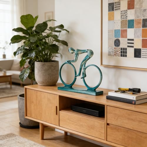 AWNR Handmade Gold Abstract Statue- Exquisite Resin Figurine for Modern Home Decor Living Room Shelf Office Decorations, Perfect for Bookshelf, Desk, and TV Stand Accents. (Blue Cyclist) - color: Blue Cyclist
