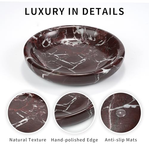 Trinket Marble Jewelry Tray - Stone Ring Key Purse Holder Dish, Small Cute Round Plate Decorative Bowl for Nightstand Entryway Coffee Table Decor (5.5 inch) - color: Circle-Rosso Levanto