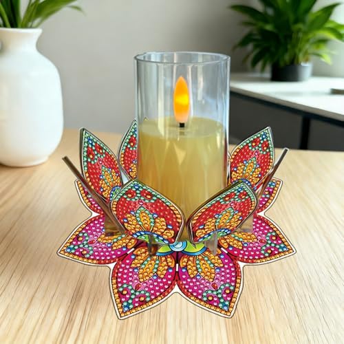 DIY Diamond Art Painting Candlestick Holders 5.71in Mandala Flower Shape Desk Candle Tray Tabletop Ornaments for Wedding Ramadan Party Home Table Centerpiece-Mandala06 - color: Mandala06