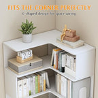 IOTXY 6-Tier L-Shaped Corner Bookshelf - 66" Tall Wooden Freestanding Bookcase with Open Shelf Units, White - color: White