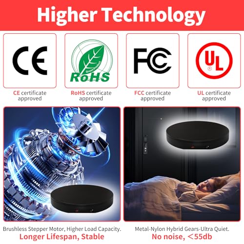 Ultra-Thin&Heavy Duty Remote-Controlled Motorized Turntable,Motorized Rotating Display Stand,Speed-Adjustable Rotating Platform,Human 3D Scan Electric Turntable for Scan,Showcase(19.7in/Black) - size: 19.7inch/Black/600Lbs Load