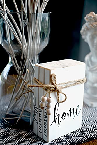 LIVDUCOT Wooden Farmhouse Decor Faux Book Stack (Set of 3 for Coffee Tables and Shelves) | Grateful, Thankful, Blessed Home Sign, 5.5' x 7' x 2.5' - color: Blessed
