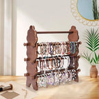 Two-Sided Wooden Jewelry Bracelet Holder Display Stand with 6 Removable Holders - 3 Tier Bar Bangle Organizer Perfect for Organizing and Showcasing Bracelets, Watches, and Accessories - style: 6 Tier-Brown
