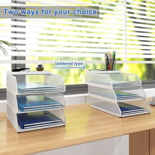 Natwind 3-Tier Stackable Paper Tray, Metal Mesh Desktop Organizer, Paper Sorter, Letter Trays,File Document Storage Rack for for Home, Office, School (White) - color: White, size: 3 tier
