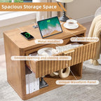 LEYAOYAO 31" Wide Fluted Nightstand with Charging Station, Oversized Extra Large 1 Drawer Night Stand with Golden Handle, Brown Wood Bedside Table Tall End Tables,for Bedroom, Living Room, Hallway - color: Brown, size: 1 Drawers