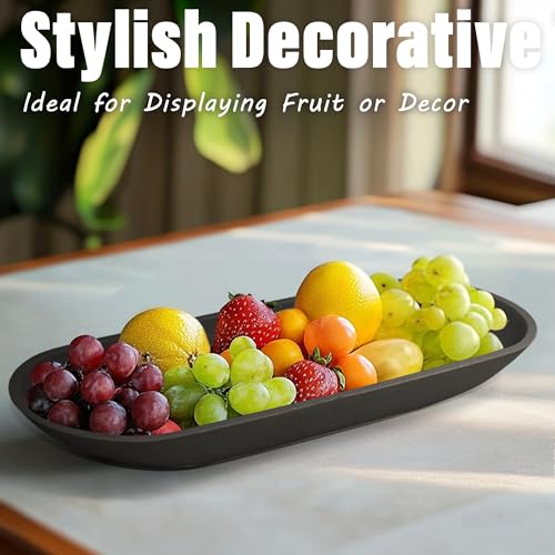 LIN CHUAN Large Decorative Bowl for Home Decor - Long Dough Bowl with Anti Slip Base for Table Centerpieces - Black Minimalist Design Dough Decor Bowl for Coffee Table, Dining Table Centerpiece - color: Black, size: Large