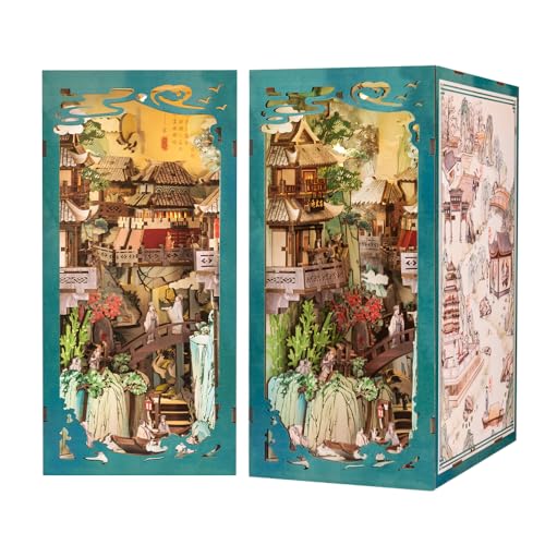Fsolis Book Nook Kit, DIY Miniature House Kit 3D Wooden Puzzles Craft Kit for Adults Bookshelf Nook Decor Decorative Bookend for Women Teenagers and Book Lovers (Su Dongpo) - style: Su Dongpo