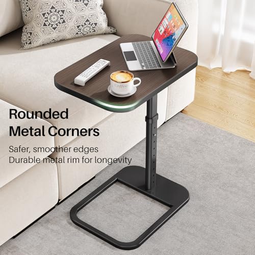 Kitstorack TV Tray Table, Adjustable Height & Rounded Metal Corners, Snack Table for Couch, Sofa, Bed, Chair, Living Room, C Shaped End Side Table for Eating, Dinner or Laptop, Small Spaces, Espresso - color: Espresso, style: Standard