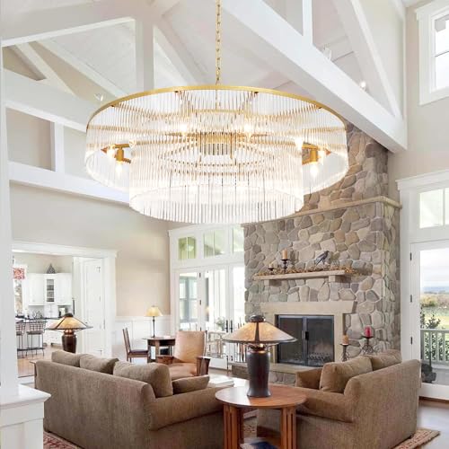 Modern Glass Chandelier Gold Chandeliers for High Ceiling Foyer Entryway Hanging Large Light Fixture for Grand Living Room Hall 39" - size: Large Gold (39" x 70")
