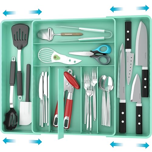 Simple Houseware Expandable Kitchen Drawer Flatware Organizer, Turquoise - color: Turquoise