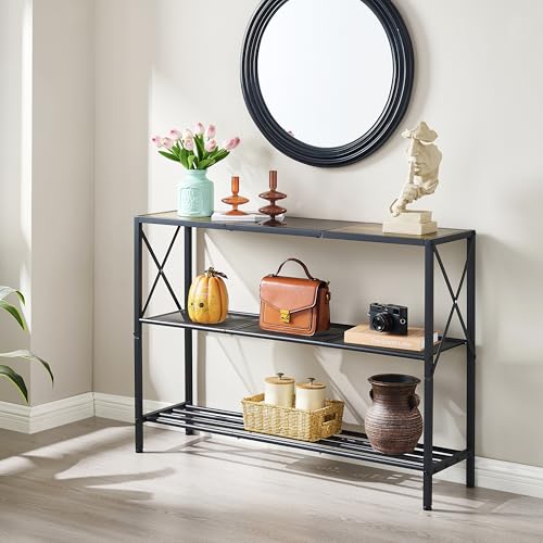 Hoctieon Industrial Console Table, 3 Tier Entryway Table, Hallway Table, Narrow Sofa Table with Shelves, Entrance Table for Entryway, Rustic Brown&Black - color: Rustic Brown & Black