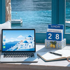 AceOrbit Tile Lemon Wood Block Perpetual Calendar Coquettish Desk Decor Blue Mediterranean Amalfi Coast Decor Cute Month Week Date Display Decorative Block Calendar for Office Home Desk Gift for Women - style: Tile Lemon