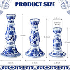 Soaoo Set of 3 Blue and White Porcelain Ceramic Pillar Candle Holder Chinoiserie Pillar Candle Holders Candlestick Decoration for Wedding Party Fireplace Table Home Centerpiece