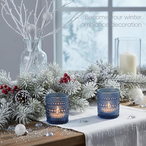 24 Pack Votive Candles Holders - 2x2.5in Blue Vintage Glass Votives Tealight Candle Holders for Table Centerpieces, Tea Light Candle Holder Decor for Wedding Bridal Shower Party - color: Blue