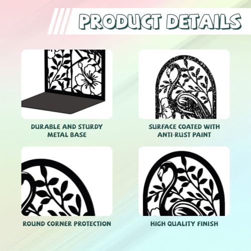 Peacoblue Metal Bookends for Shelves, Modern Decorative Heavy Duty Study Book Support Stoppers for Office, Desk, Shelf, Room 5.3"x4.3"x7.9" Cast Iron Bookends, 1 Pair (Flamingo and Tropical Plant) - style: Flamingo and Tropical Plant