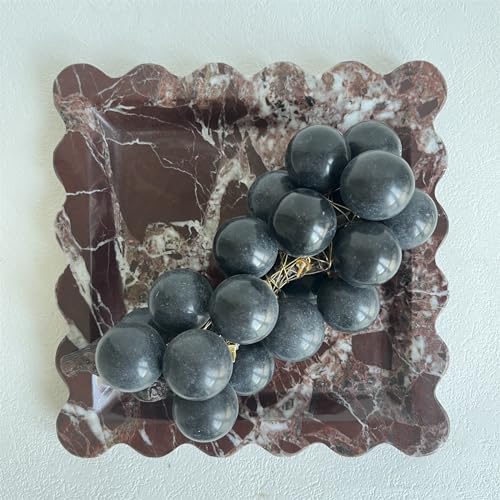 Vintage Natural Marble Tray Small Ornaments Scalloped Tray Handmade Storage Dish for Counter, Vanity, Dresser, Nightstand and Desk (Rosa Levanto) - color: Rosa Levanto