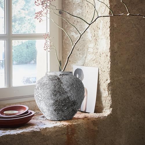 Rustic Ceramic Circular Flower Vase Farmhouse Clay Pottery Large Terracotta Floor Vases for Decorative Centerpiece Vintage Home Decor Aesthetic for Living Room Bedroom Table Entryway - color: Rustic Vase002