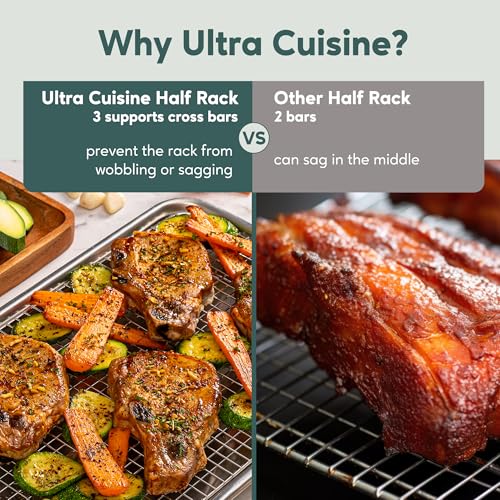 Ultra Cuisine Oven-Safe, Dishwasher-Safe 100% Stainless Steel Cooling & Baking Rack Set - Jelly Roll Sheet Pan Size - Heavy Duty - 10 x 14.7" - Set of 2 - Wire Cooling Racks for Baking & Cooking - size: 10.0" x 14.75" 2-Pack