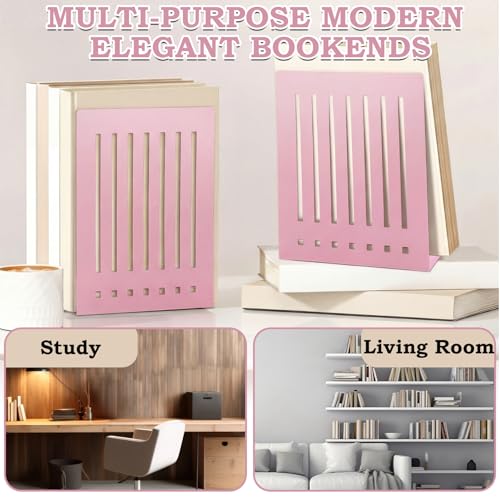 4 Pcs 10 Inch Heavy Duty Bookends Non-Skid Base Large Heavy Duty Book Ends Stopper for Office Books Vinyl Records Shelves Binders (Pink) - color: Pink, size: 10 Inch