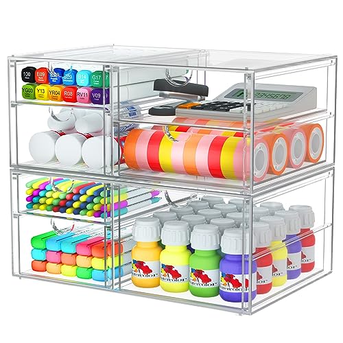 caktraie 2 Pack Desk Organizers, Makeup Organizer Storage with 7 Drawers, Desktop Office Supplies, Clear Desk Accessories, Dustproof Drawer Organizer and Storage for Make Up, Jewelry, Pen - size: 7 Drawers