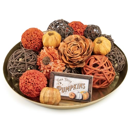 ANDALUCA Orange Decorative Vase Filler Bag with Mini Pumpkins, Orbs, Balls & Flowers Bowl Filler Decor (Pumpkin Orange) - color: Pumpkin Orange