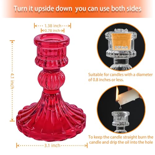 Glass Candlestick Holder,Striped Taper Candle Holders,Set of 6 Candle Stand for Table Centerpieces, Home Decor,Weddings,Festival and Parties (Red Stripe Pattern) - color: Red Stripe Pattern