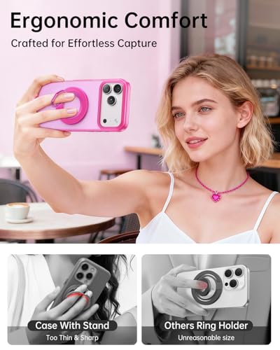SYNCWIRE Magnetic Phone Ring Holder for MagSafe, 360° Rotation Cell Phone Grip Stand Finger Ring Kickstand Two-Sided Magnet Compatible with iPhone 17 Pro Max 16 15 14 13 12 MagSafe Accessories - color: Single Ring-1PCS-Hot Pink